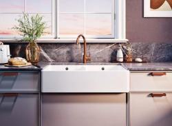 Ausmann Ceramic Mira Керамична бялa двойна мивка - Подготвяне и междинно построяване 890 x 456 mm със златни щепсели 1208971471