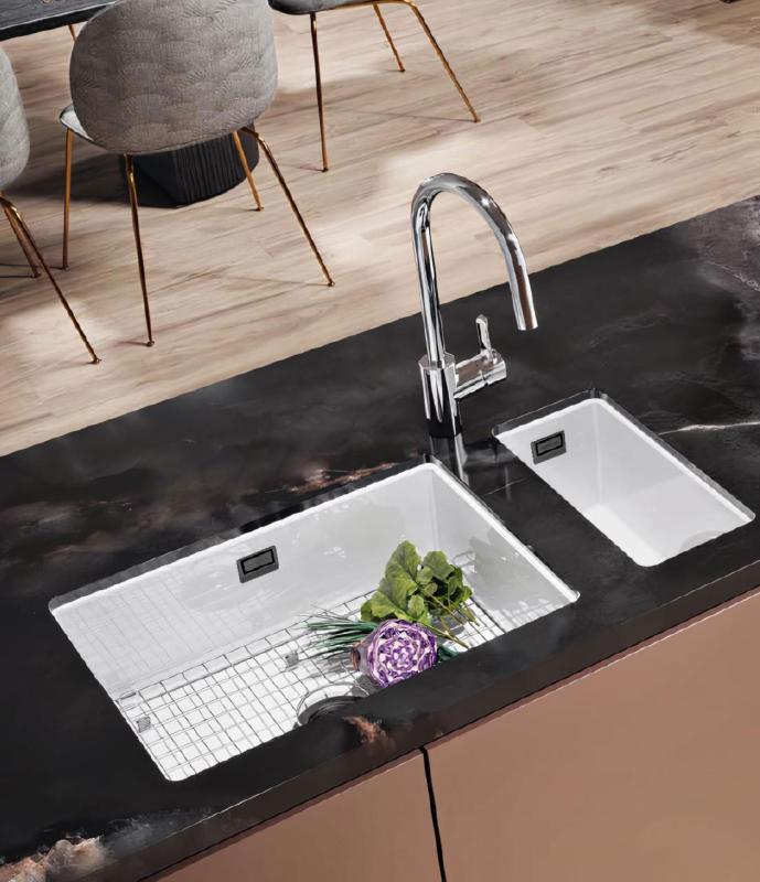 Ausmann Ceramic Ember Керамична бяла половин плот за вграждане и подграждане 174 x 400 мм с Gun metal щепсел 1208971503