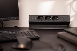 Мебелен контакт BASCO, 3xSHUKO, USB A+C, кабел 1.5 м, черен