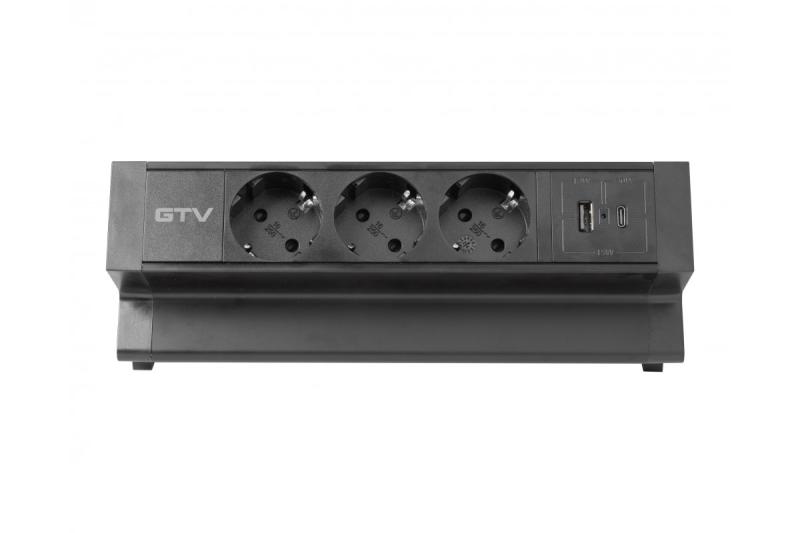 Мебелен контакт BASCO, 3xSHUKO, USB A+C, кабел 1.5 м, черен