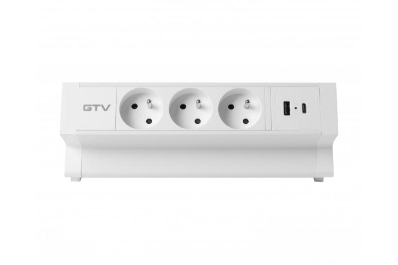 Контакт за мебели Basco, 3 x контакт с заземяване, USB A+C, 1.5 м кабел, бял с монтаж