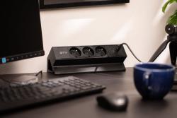 Баско мебелен контакт, 3 x контакт със заземяване, USB A+C, 1.5m кабел, черен с монтаж