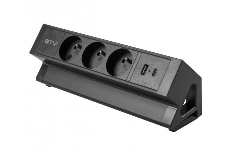 Баско мебелен контакт, 3 x контакт със заземяване, USB A+C, 1.5m кабел, черен с монтаж