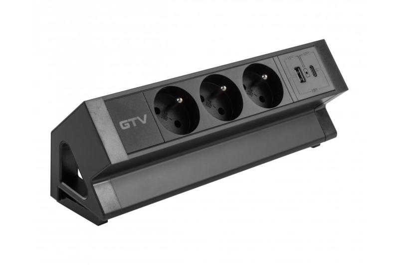 Баско мебелен контакт, 3 x контакт със заземяване, USB A+C, 1.5m кабел, черен с монтаж