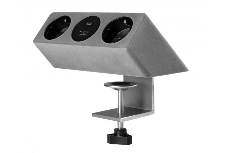 Мебелен контакт SOFITO, 2xШУКО, USB A+C, кабел 1.5 м, сив флок