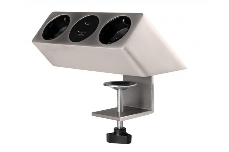 Контакт за мебели SOFITO, 2xШУКО, USB A+C, кабел 1.5 м, неръждаема стомана