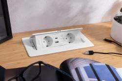 Електрически контакт за мебели MULTISOFT, 2xSHUKO, USB A+C, RJ45, кабел 1.5 м, бял
