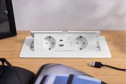Електрически контакт за мебели MULTISOFT, 2xSHUKO, USB A+C, RJ45, кабел 1.5 м, бял