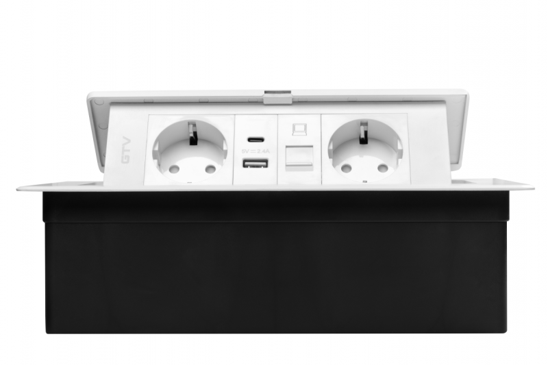 Електрически контакт за мебели MULTISOFT, 2xSHUKO, USB A+C, RJ45, кабел 1.5 м, бял