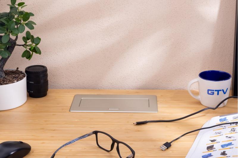 Мебелен контакт MULTISOFT, 2xSHUKO, USB A+C, RJ45, кабел 1.5 м, алуминий