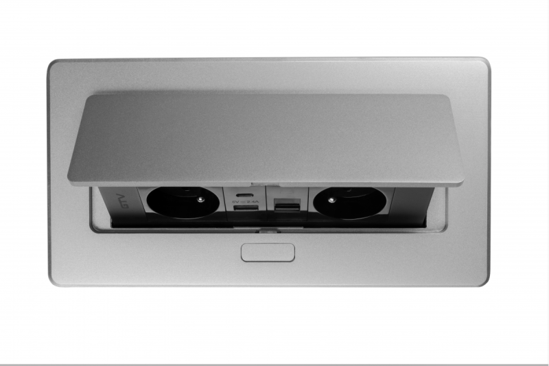 Мебелен контакт MULTISOFT, 2xSHUKO, USB A+C, RJ45, кабел 1.5 м, алуминий