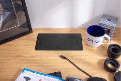 MULTISOFT Контакт за мебели 2x контакт с заземяване, USB A+C, RJ45, захранващ кабел с щепсел, черен