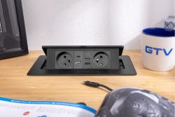 MULTISOFT Контакт за мебели 2x контакт с заземяване, USB A+C, RJ45, захранващ кабел с щепсел, черен