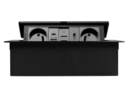 MULTISOFT мебелен контакт 2x контакт с заземяване, USB A+C, RJ45, HDMI, захранващ кабел с щепсел, черен