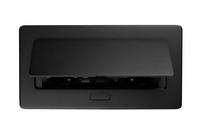 MULTISOFT мебелен контакт 2x контакт с заземяване, USB A+C, RJ45, HDMI, захранващ кабел с щепсел, черен