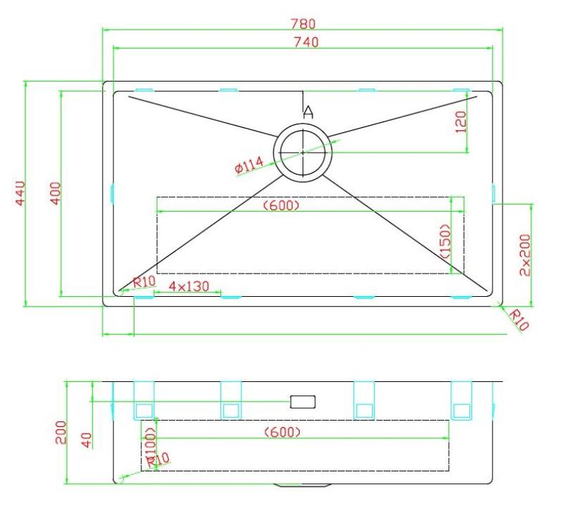 Pure.Sink Luxion Голяма медна мивка 74x40 cm за вграждане, плоско вграждане и надграждане PLX7440-62