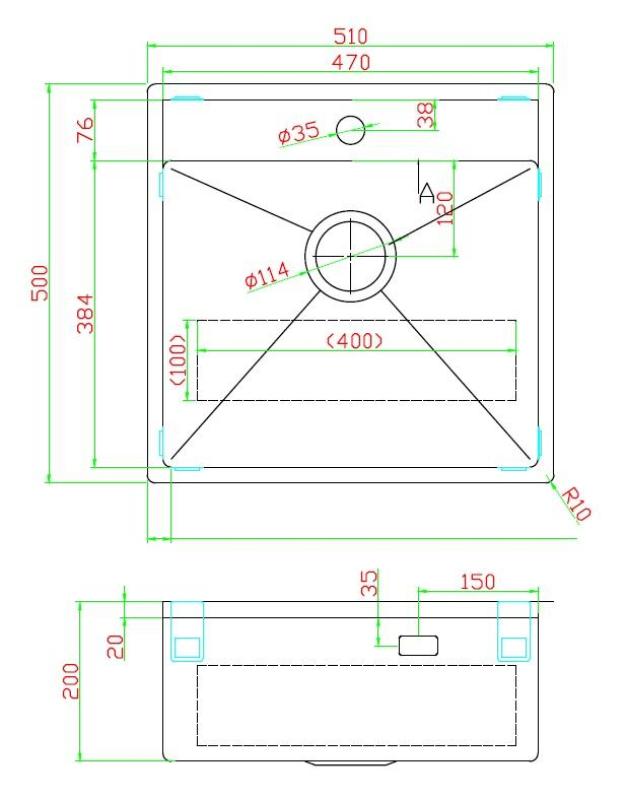 Pure.Sink Luxion Златна мивка 51x50 cm Tapwing с отвор за кран PLX5150T-60