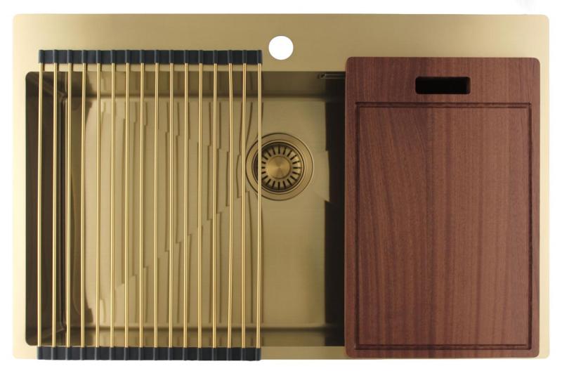 Pure.Sink Luxion Голяма златна мивка 78x50 cm Tapwing с отвор за кран PLX7850T-60