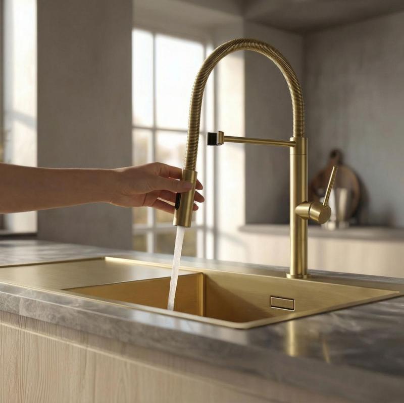Pure.Sink Luxion Златен кухненски кран profi с гъвкав излив и 2 вида струя PLXFLEX-60