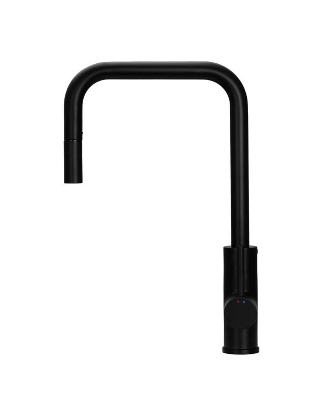 Pure.Sink Luxion Матов черен кухненски кран квадратен с изтеглящ се излив PLXSQUA-10