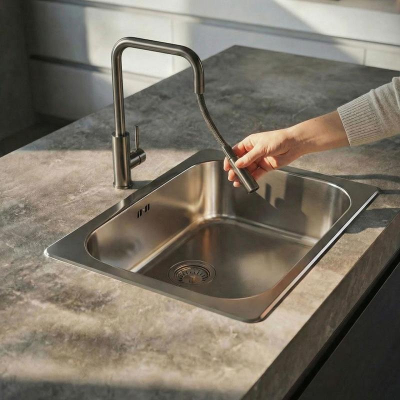 Pure.Sink Luxion Кухненски кран от метал с квадратна форма и изтеглящ се излив PLXSQUA-61