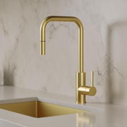 Pure.Sink Luxion Златен кухненски кран квадратен с изтеглящ се излив PLXSQUA-60
