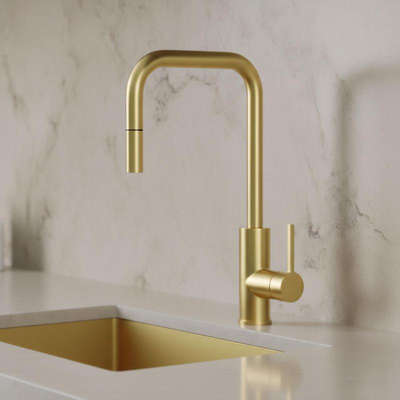 Pure.Sink Luxion Златен кухненски кран квадратен с изтеглящ се излив PLXSQUA-60