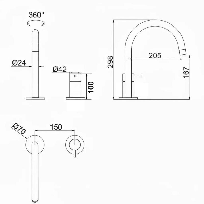 Pure.Sink Luxion 2-отворен месингов кухненски кран с кръгла изливка PLX2HR-62