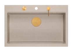 Quadri Hard Rock Beige гранитен голям мивка 76x50cm включително меден щепсел и аксесоари 1208971750
