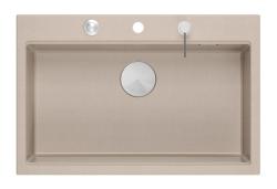 Гранитна мивка Quadri Hard Rock Beige с размери 76x50cm, включително неръждаема стомана пробка и аксесоари 1208971751