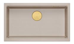 Quadri Newport II голяма и дълбока мивка от гранит за монтаж отгоре и отдолу в бежов цвят, с размери 76x45cm и златен щепсел 1208971759