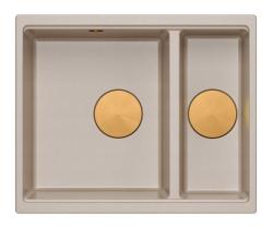 Quadri Newport II бежов 1,5 гранитна мивка за вграждане и подграждане 555x460mm с меден щепсел 1208971767