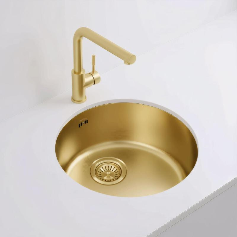 Pure.Sink Rondo Златен кръгъл мивка за вграждане, подграждане и надграждане 38 см PRN38-60