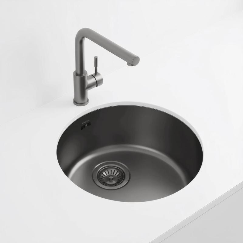 Pure.Sink Rondo Gun metal Рунд Съдомиялна мивка за вграждане, подграждане и горно монтиране 38 см PRN38-61