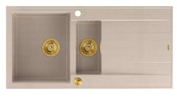 Quadri Luton перлена бежова гранитна мивка с 1,5 кухненски съдомиялни и сушилня, обратима 100x50cm със златен щепсел 1208971793