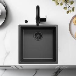 Ausmann Fiber черен мивка 40x40cm за вграждане, монтаж отгоре и равнина с автоматичен черен щепсел 1208971851