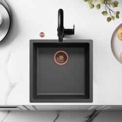 Ausmann Fiber черна мивка 40x40cm за вграждане, монтаж отгоре и вграждане на ниво с автоматичен меден щепсел 1208971852