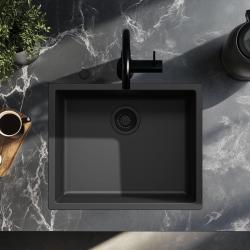 Ausmann Fibre черен съдомиялник 50x40cm за вграждане, надстройка и плоска постройка с автоматичен черен щепсел 1208971856