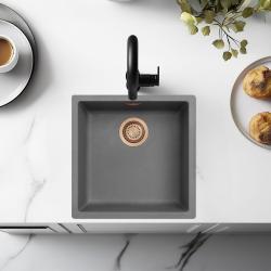 Ausmann Fibre бетонно сиво мивка 40x40cm за вграждане, повърхностен монтаж и вграждане с меден щепсел 1208971880