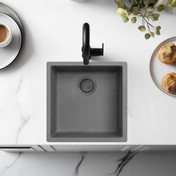 Ausmann Fibre бетоново сиво мивка 40x40cm за вграждане, надстройка и плоско вграждане с гън метал тапа 1208971882