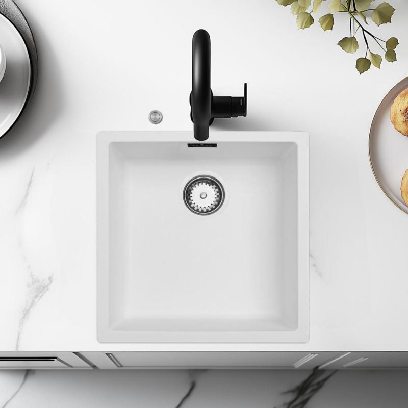 Ausmann Fiber бял съдомиялник 40x40cm за вграждане, монтаж и плоско вграждане с автоматичен неръждаем щепсел 1208971891