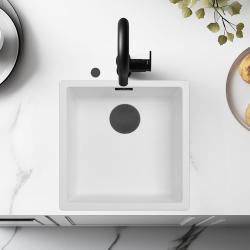 Ausmann Fiber бял мивка 40x40cm за вграждане, монтиране отгоре и въвеждане на равнина с автоматичен черен щепсел 1208971892