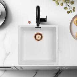 Ausmann Fibre бял съдомиялник 40x40cm за вграждане, повърхностно монтиране и вграждане в равнина с автоматичен меден тап 1208971893