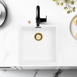 Ausmann Fiber бяло мивка 40x40cm за вграждане, монтаж отгоре и вграждане на равнище с автоматичен златен щепсел 1208971894