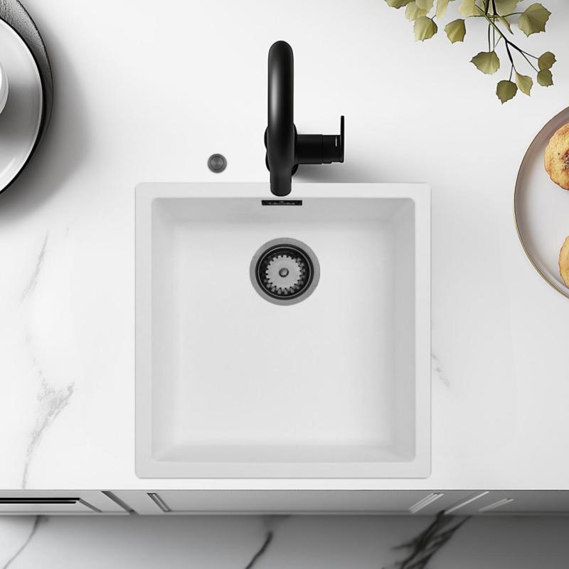 Ausmann Fiber бял мивката 40x40см подстройка, надстройка и вградена с автоматичен плъгин за гън метал 1208971895