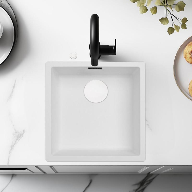 Ausmann Fiber бял мивка 40x40cm за вграждане, повърхностен монтаж и плоско вграждане с автоматичен бял тапон 1208971896