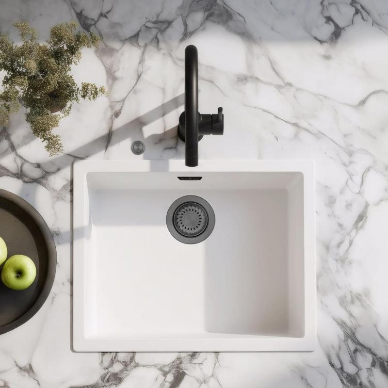 Ausmann Fiber бял мивка 50x40cm за вграждане, монтаж отгоре и равномерно вграждане с автоматичен плъг за метал в цвят на пушка 1208971902