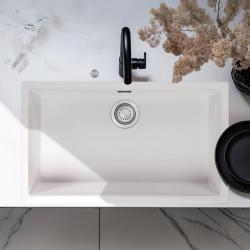 Ausmann Fiber бял голям мивка 70x40cm за вграждане, монтаж и плоско вграждане с автоматичен неръждаем щепсел 1208971904