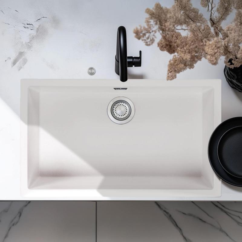 Ausmann Fiber бял голям мивка 70x40cm за вграждане, монтаж и плоско вграждане с автоматичен неръждаем щепсел 1208971904