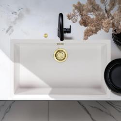 Ausmann Fiber бял голям съдомиялник 70x40cm за вграждане, надстройка и плоско вграждане с автоматичен златен щепсел 1208971907